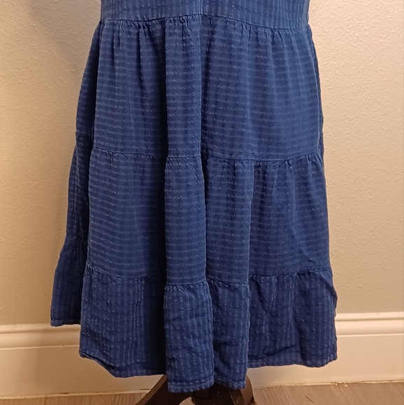 Anthropologie Amadi Blue Ruffle Tiered Linen Blend Modest Dress - Picture 6 of 14